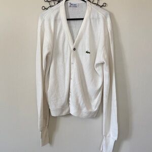 Lacoste vintage cream V-Neck Button-Front Cardigan with Green Crocodile Logo